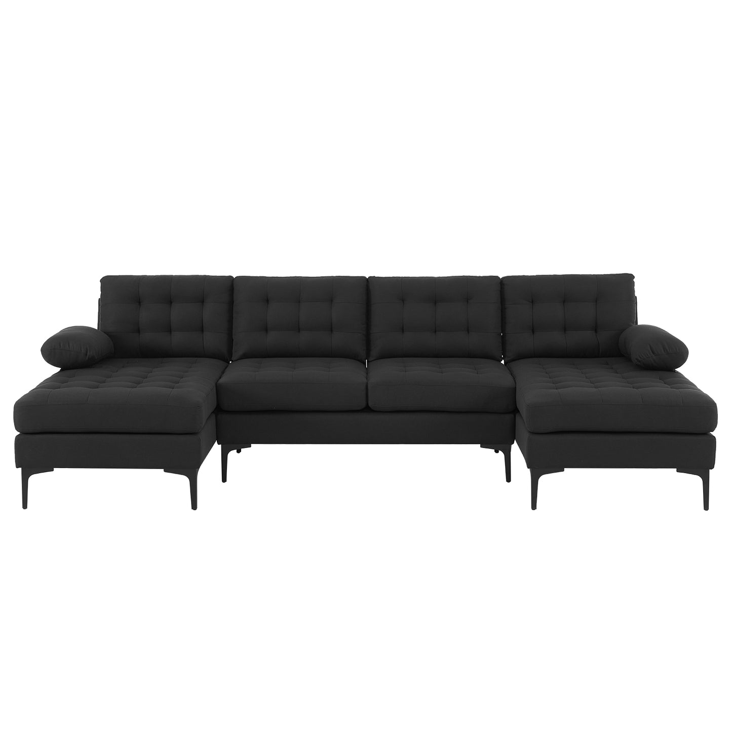 U-Shaped Sectional Sofa – Black Upholstery, Wooden & Iron Frame with Black L