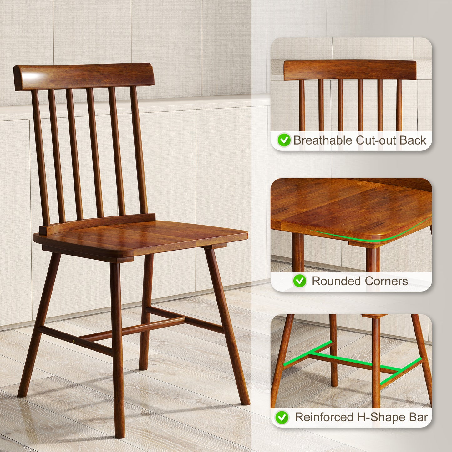 Light Brown Wooden Farmhouse Dining Chairs – Set of 4
