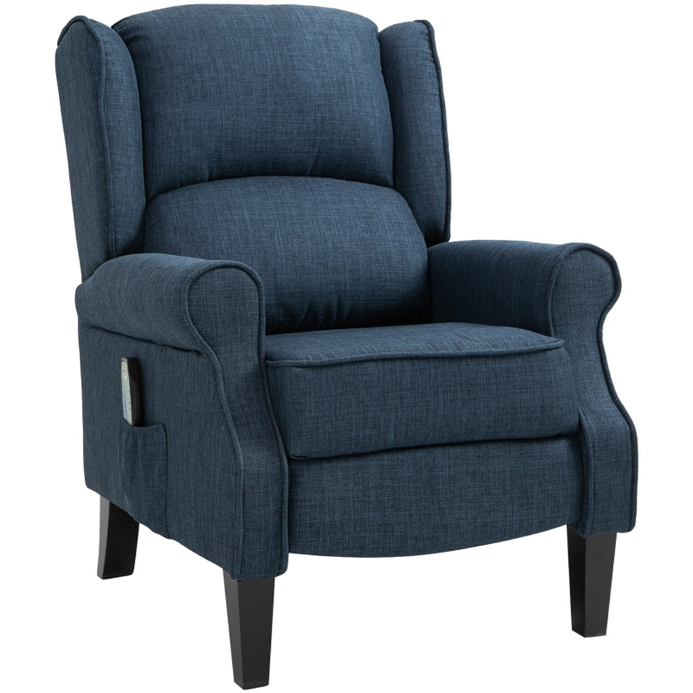 Heated Massage Recliner Chair with Lumbar Support – Manual Pushback, Blue