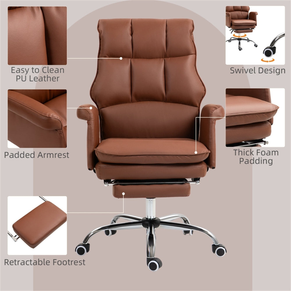 Brown Massage Office Chair with Reclining Back, Footrest & PU Leather Finish