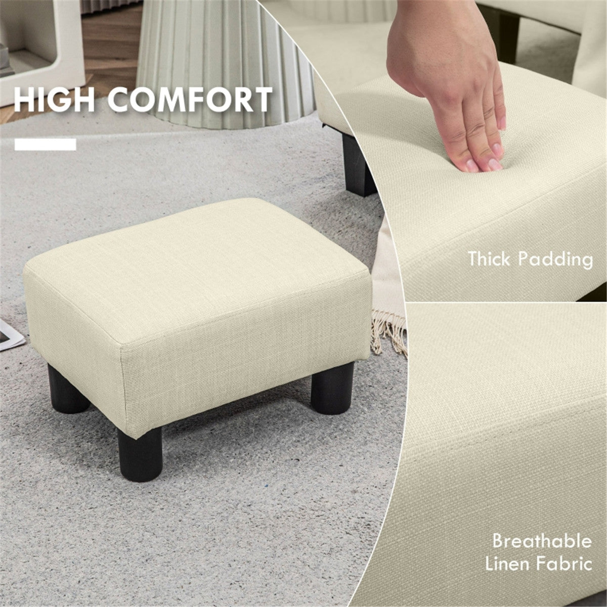 Linen Fabric Foot Rest Ottoman – Compact, Lightweight & Stylish