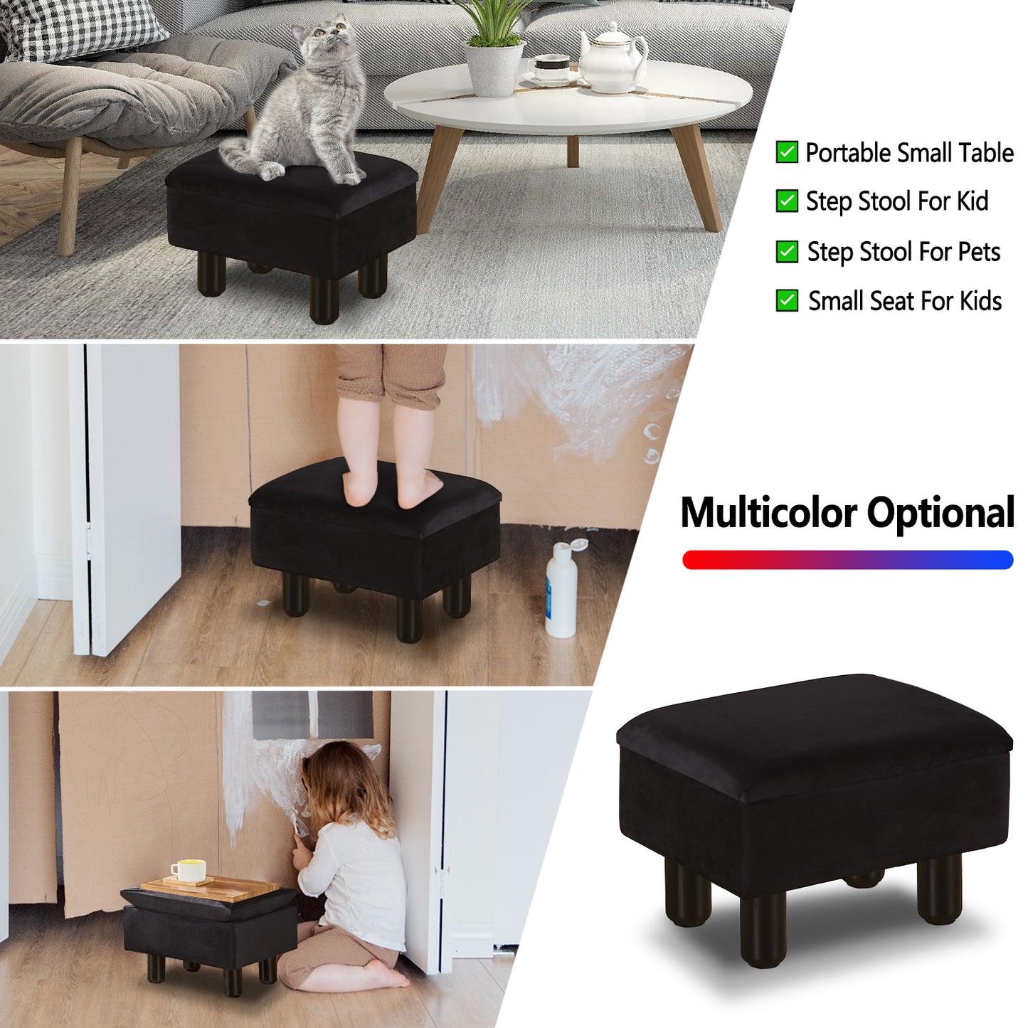 Linen Storage Ottoman Foot Stool – Black Step Seat with Solid Wood Legs