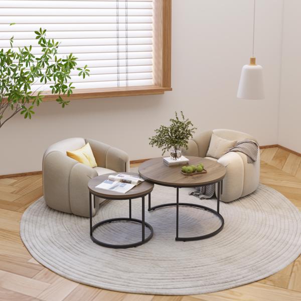 Round Nesting Coffee Table Set of 2 with Marble Top & Metal Frame – Modern Living Room