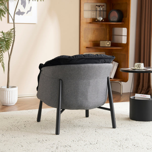 Modern Velvet Barrel Accent Chair with Metal Legs – Black Armchair