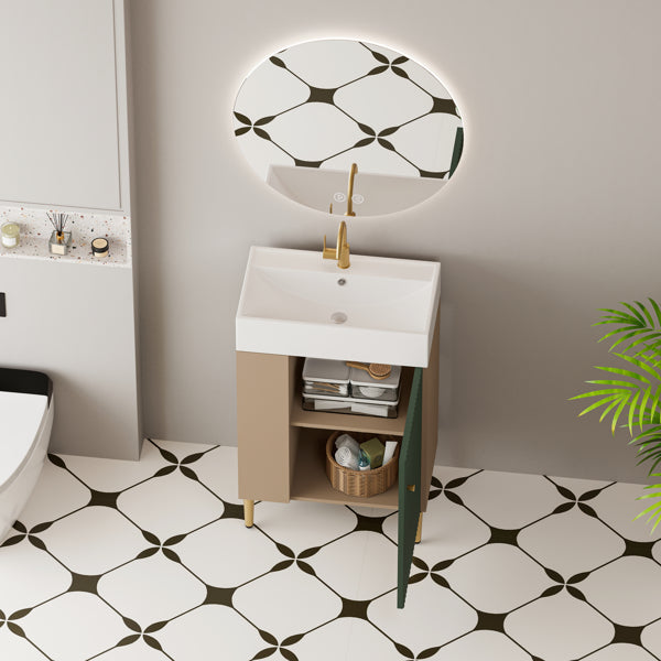 21.6" Bathroom Vanity with Sink, Open Shelf & Soft-Close Door, Green