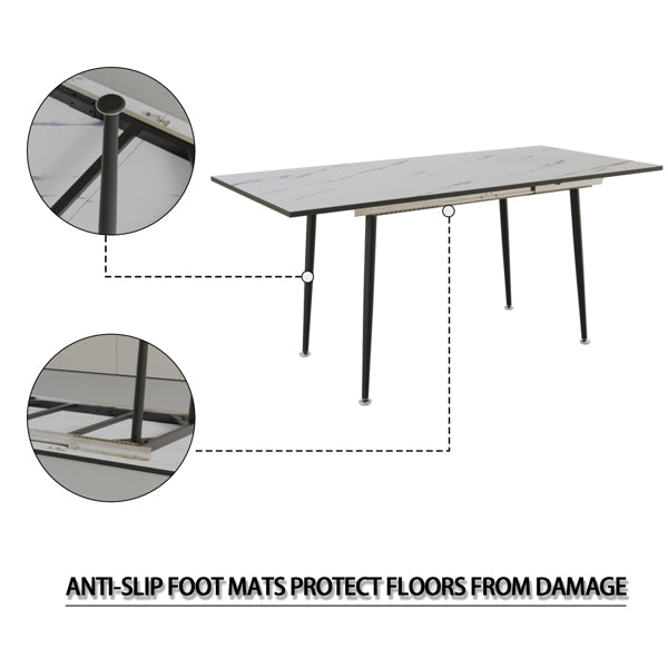 Extendable White Dining Table Set with 4 Green Chairs – Seats 2–6