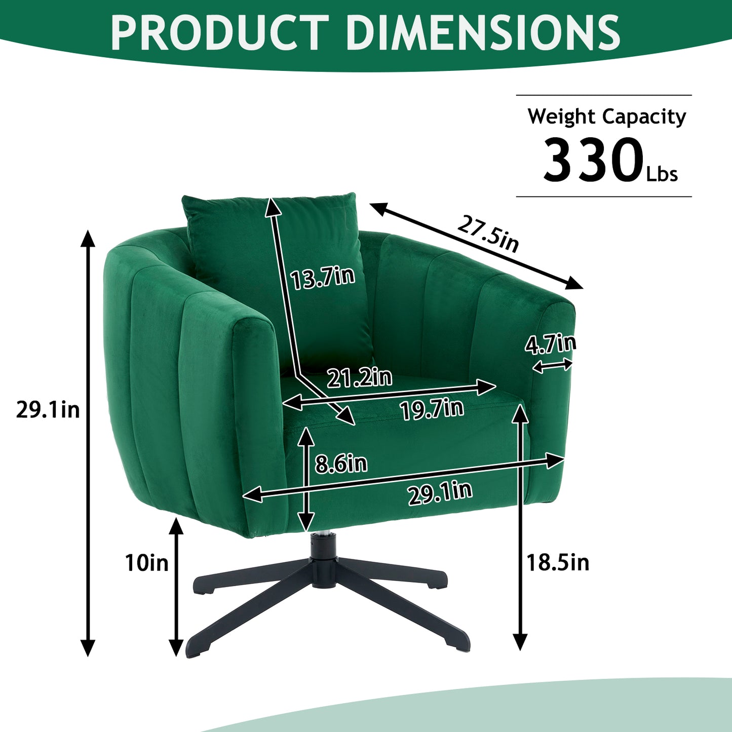 360° Swivel Velvet Accent Chair with Fluffy Cushion – Green