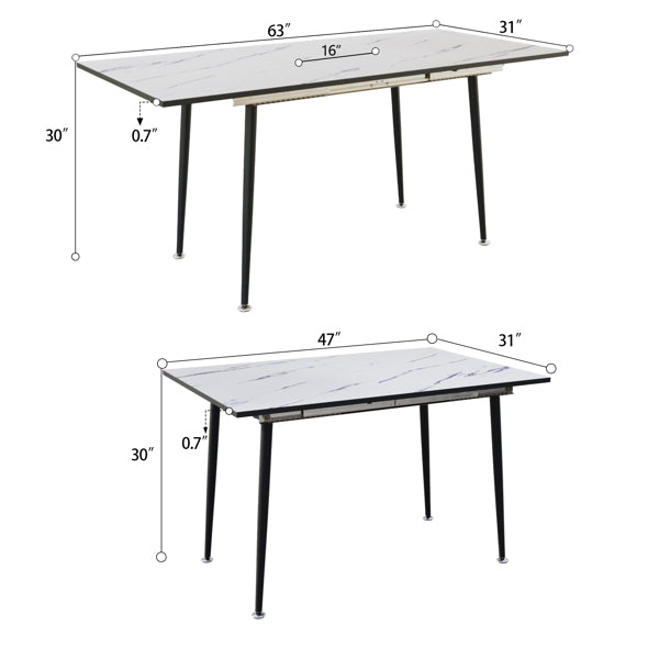 Extendable White Dining Table Set with 4 Green Chairs – Seats 2–6