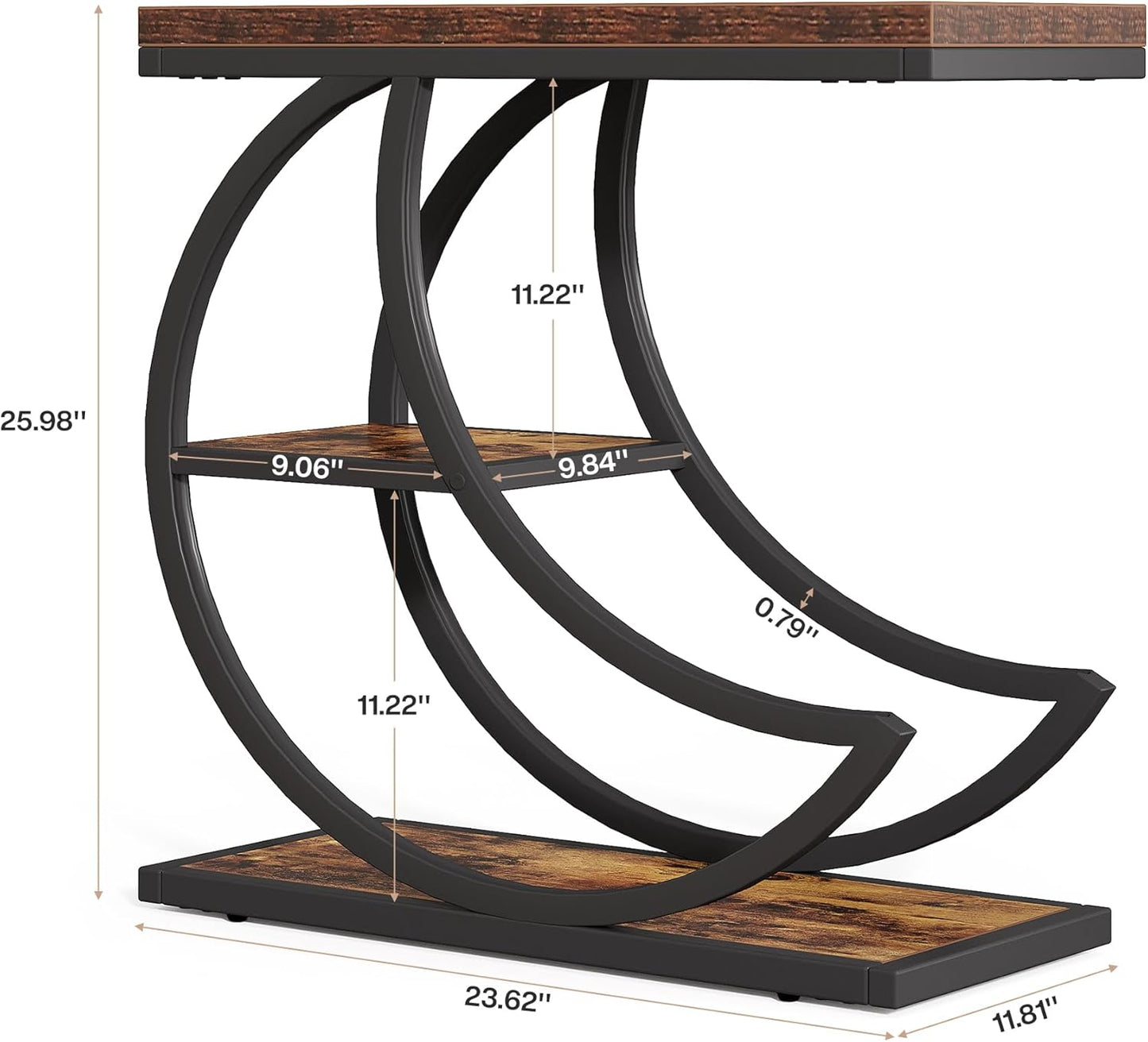 Rustic Industrial 3-Tier Coffee Table with Metal Frame – Narrow End Table Stand