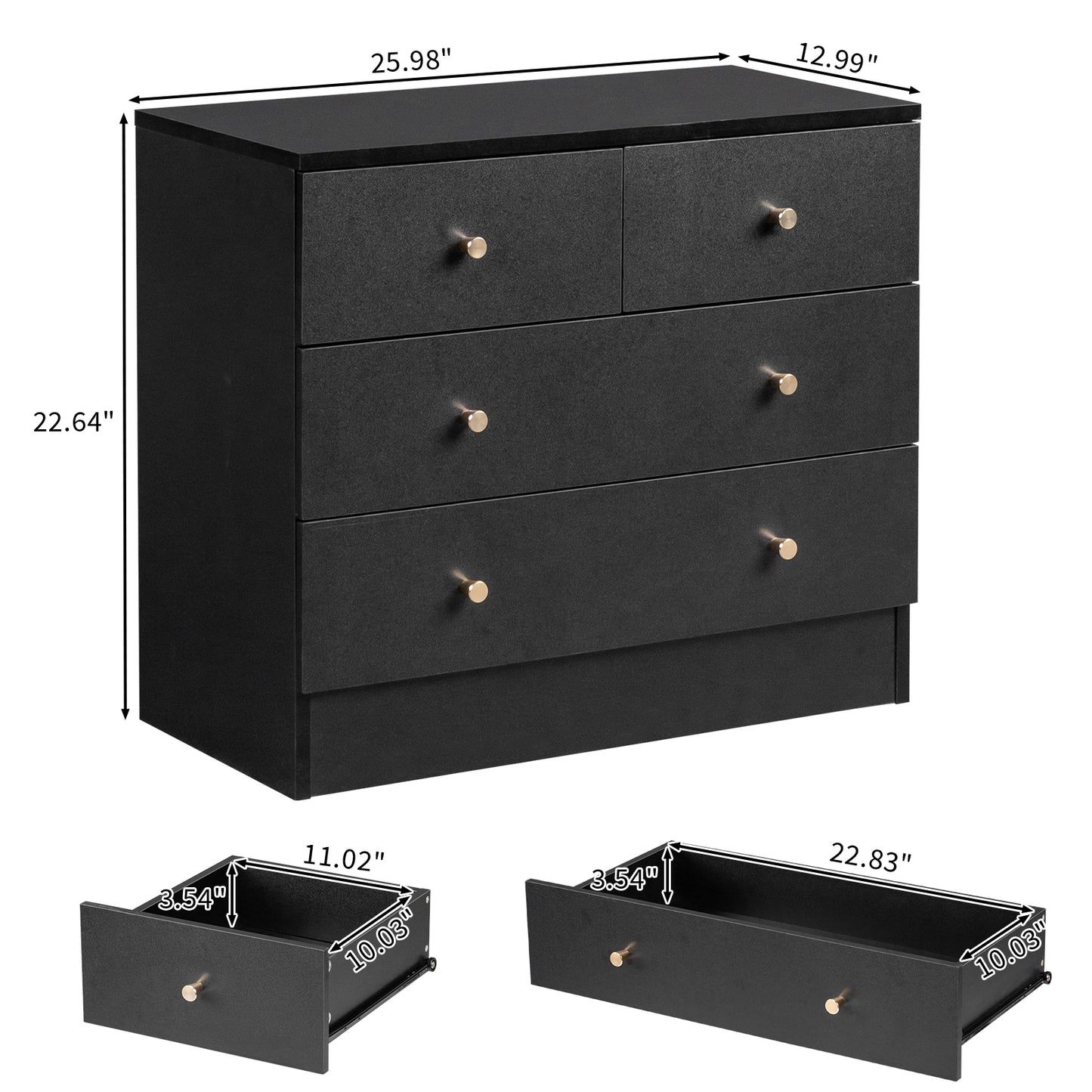 Modern Black 4-Drawer Dresser – Space-Saving Storage Cabinet for Bedroom or Living Room