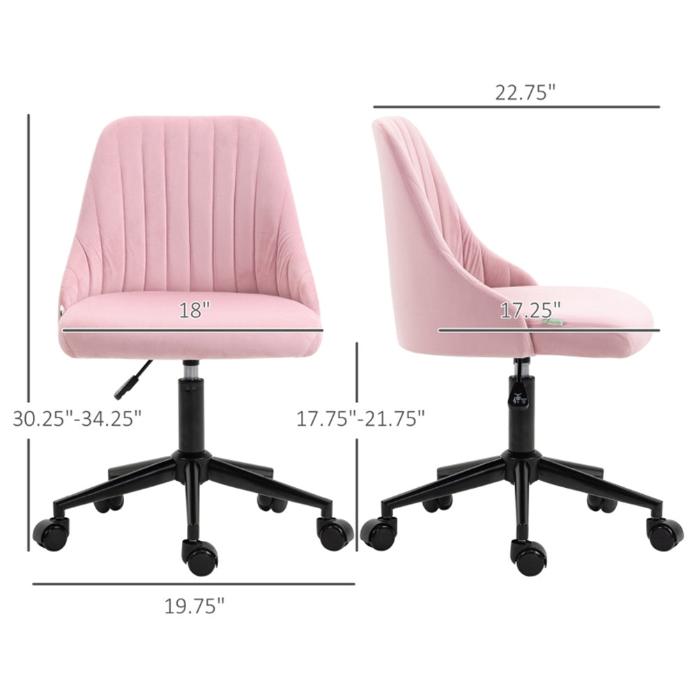 Pink Velvet Scallop Swivel Office Chair – Adjustable Height & Chic Design