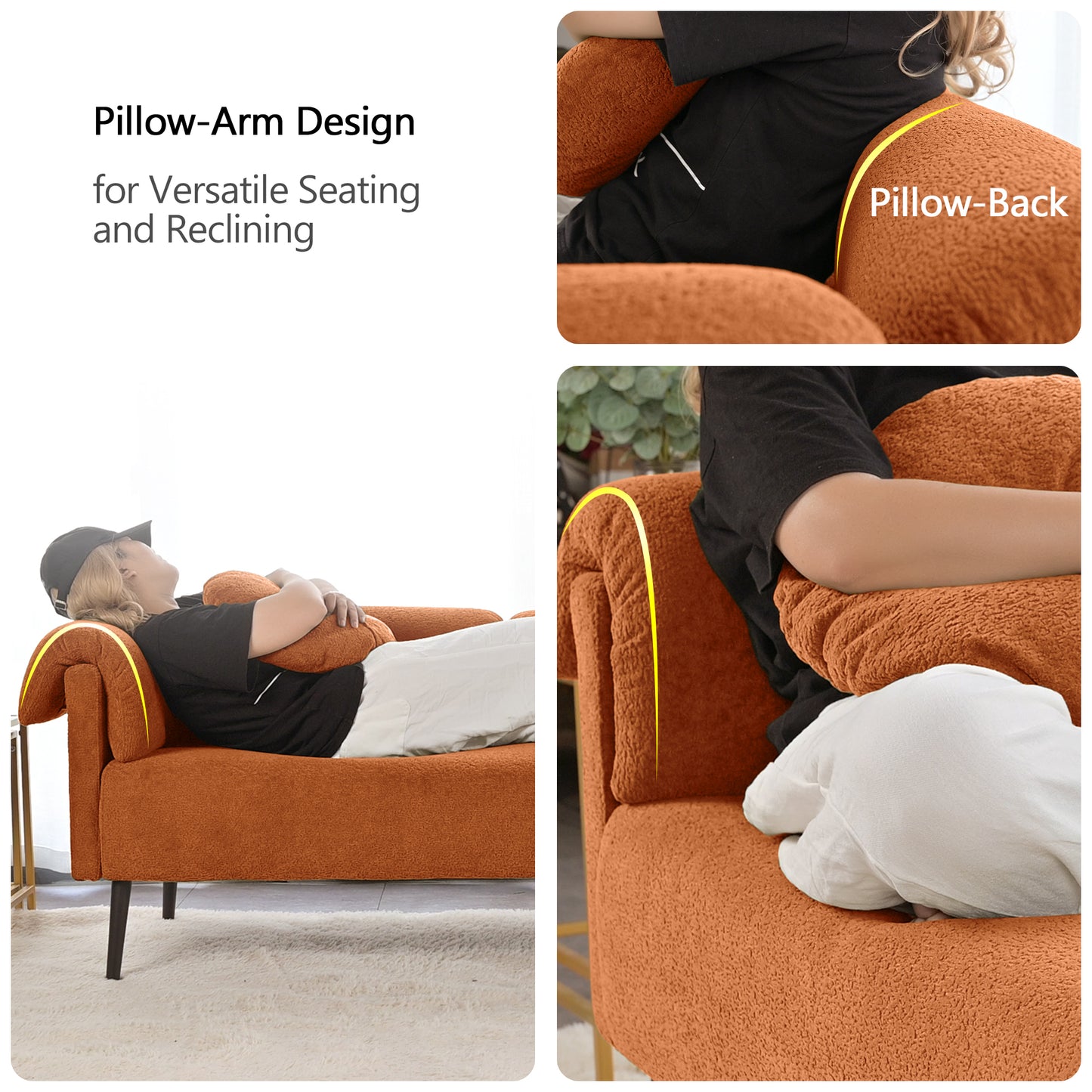 68.5" Modern Lamb Wool Sofa with Pillows for Small Living Spaces