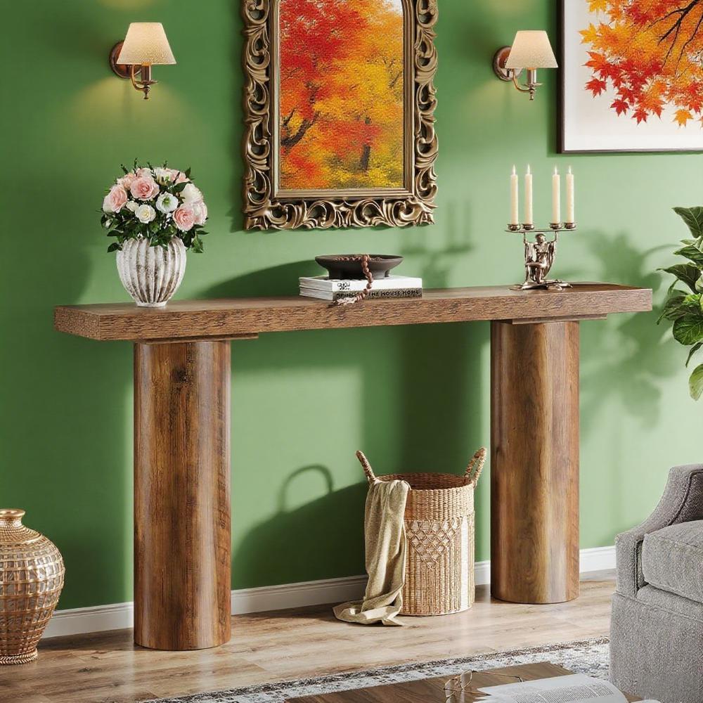 63" Rustic Farmhouse Bar Console Table – Narrow Counter Height Sofa Accent
