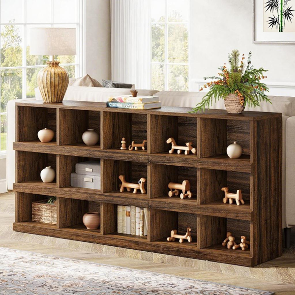 71" Rustic Brown Farmhouse Console Table – 4-Tier, 15-Cube Storage by Tribesigns
