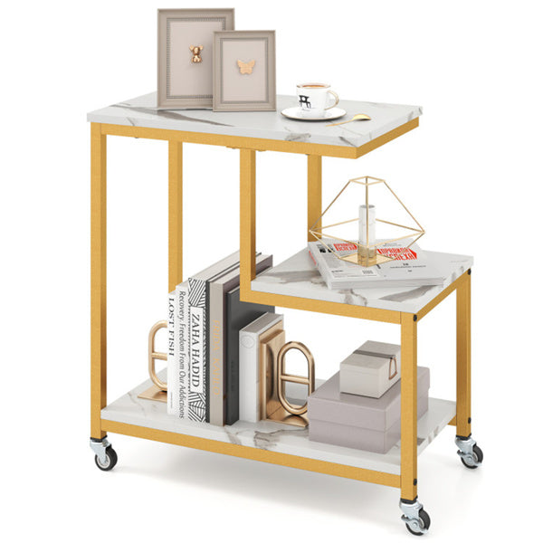 G-Shaped 3-Tier White End Table with Wheels – Mobile Storage Side Table