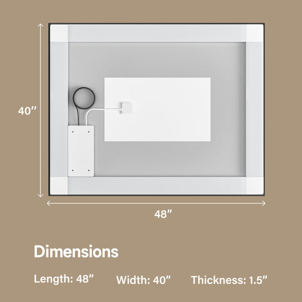 48x40" Black Framed LED Mirror with Dual Front & Back Light Strips