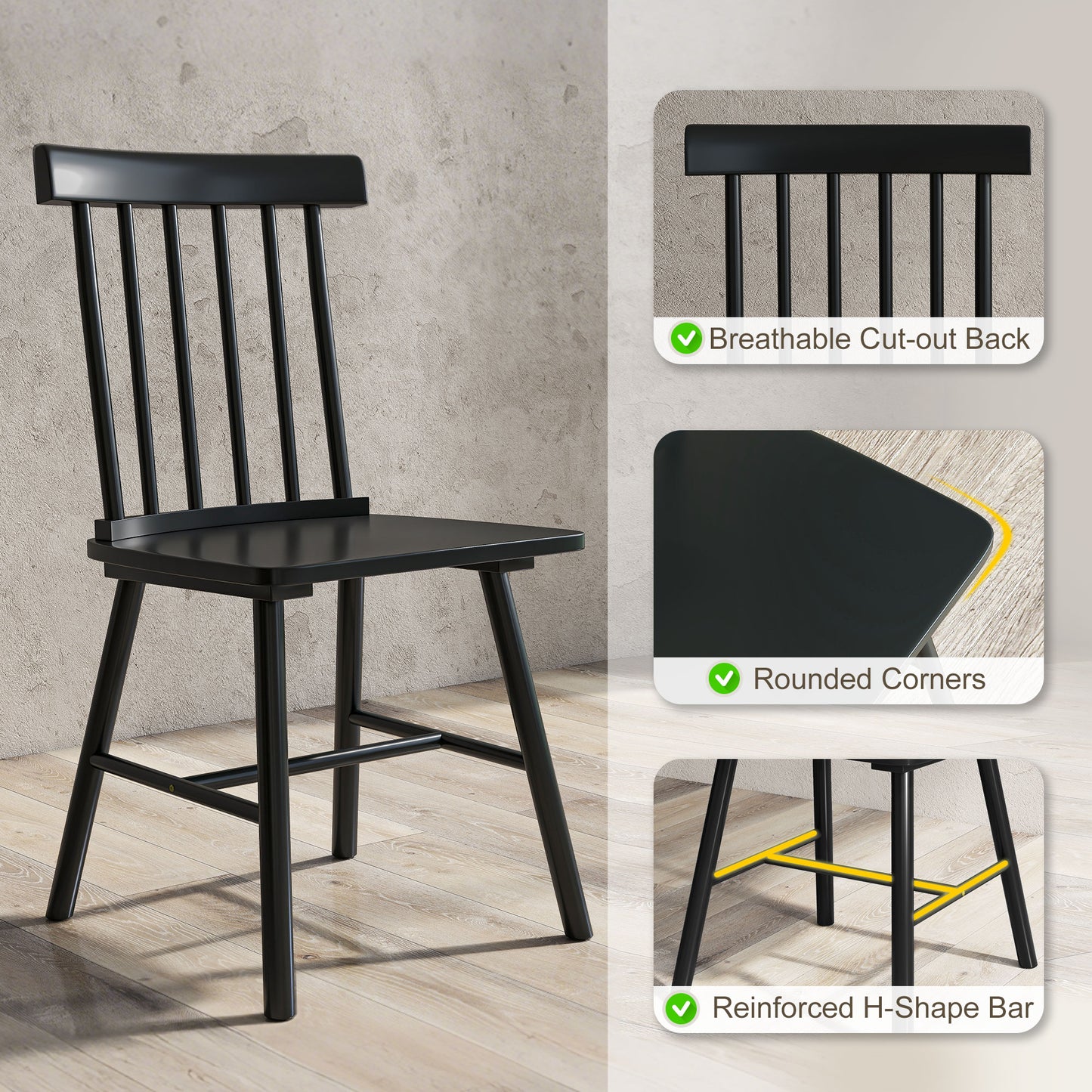 Black Wooden Farmhouse Dining Chairs – Set of 2