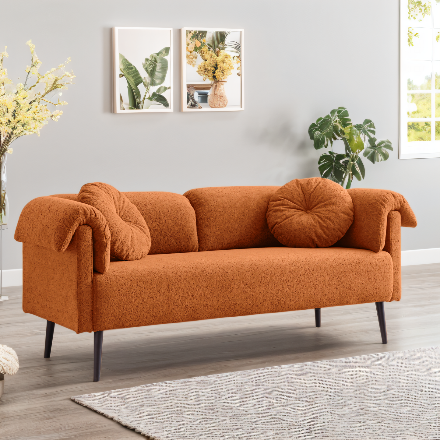 68.5" Modern Lamb Wool Sofa with Pillows for Small Living Spaces