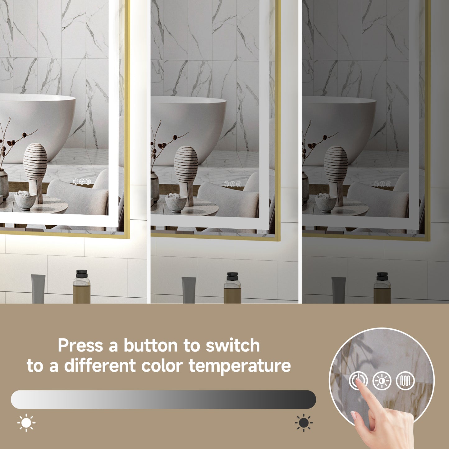 48x40" Gold Framed LED Mirror with Dual Front & Back Light Strips