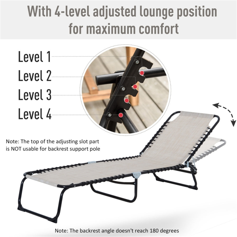 Cream White Reclining Foldable Lounge Chair with Pillow & Mesh Fabric
