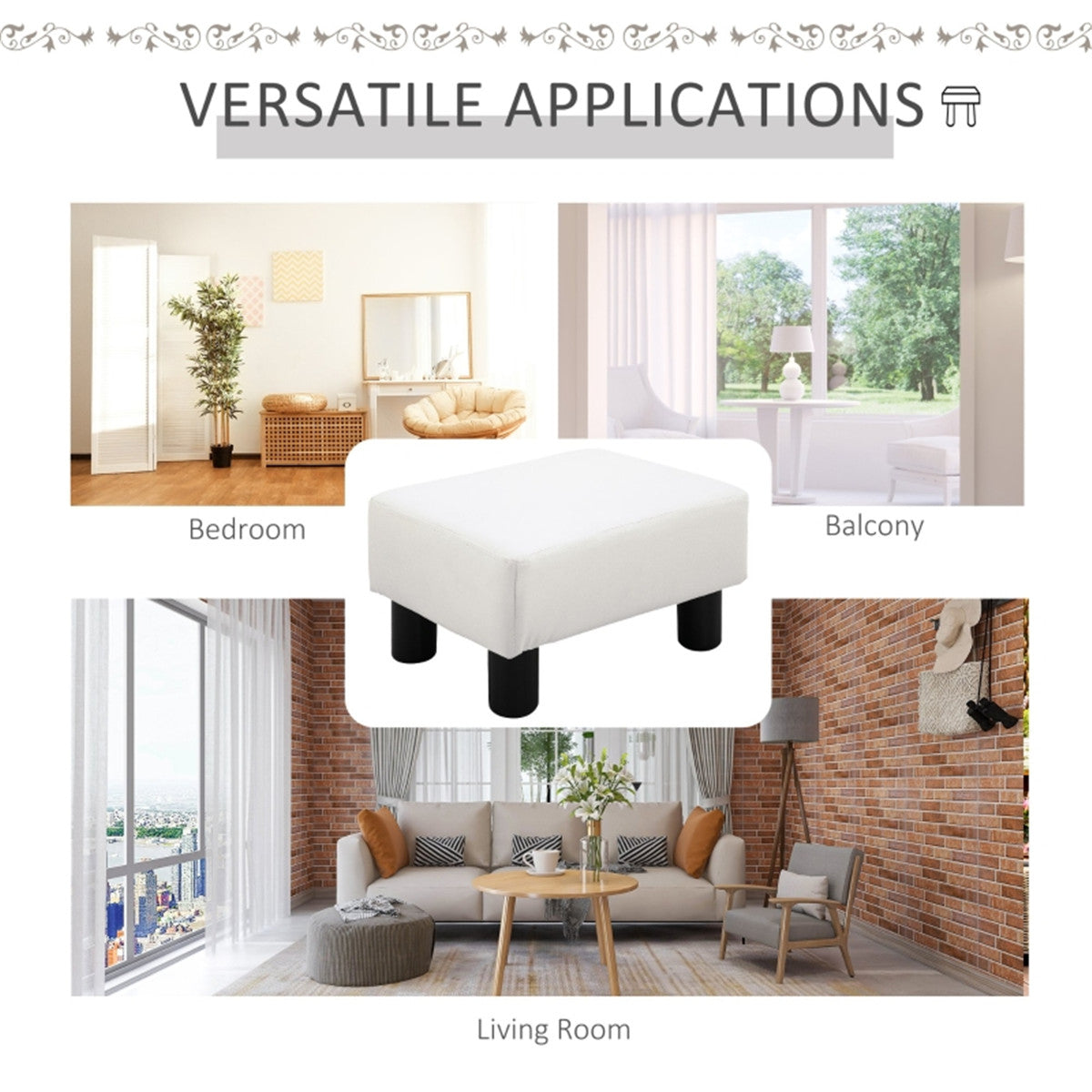 White Faux Leather Foot Rest Ottoman – Chic, Lightweight & Durable