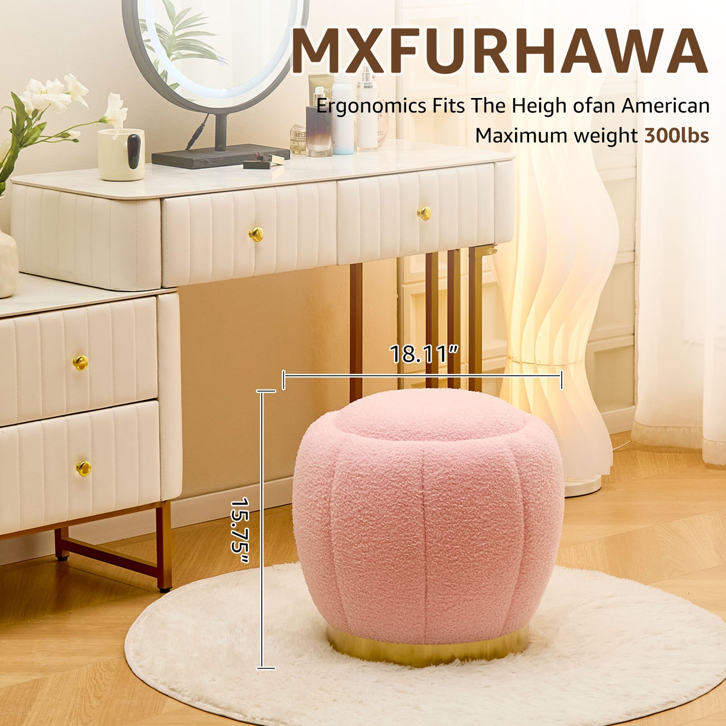 Storage Ottoman Footrest with Soft Seat, Velvet Stool Accent, Pink