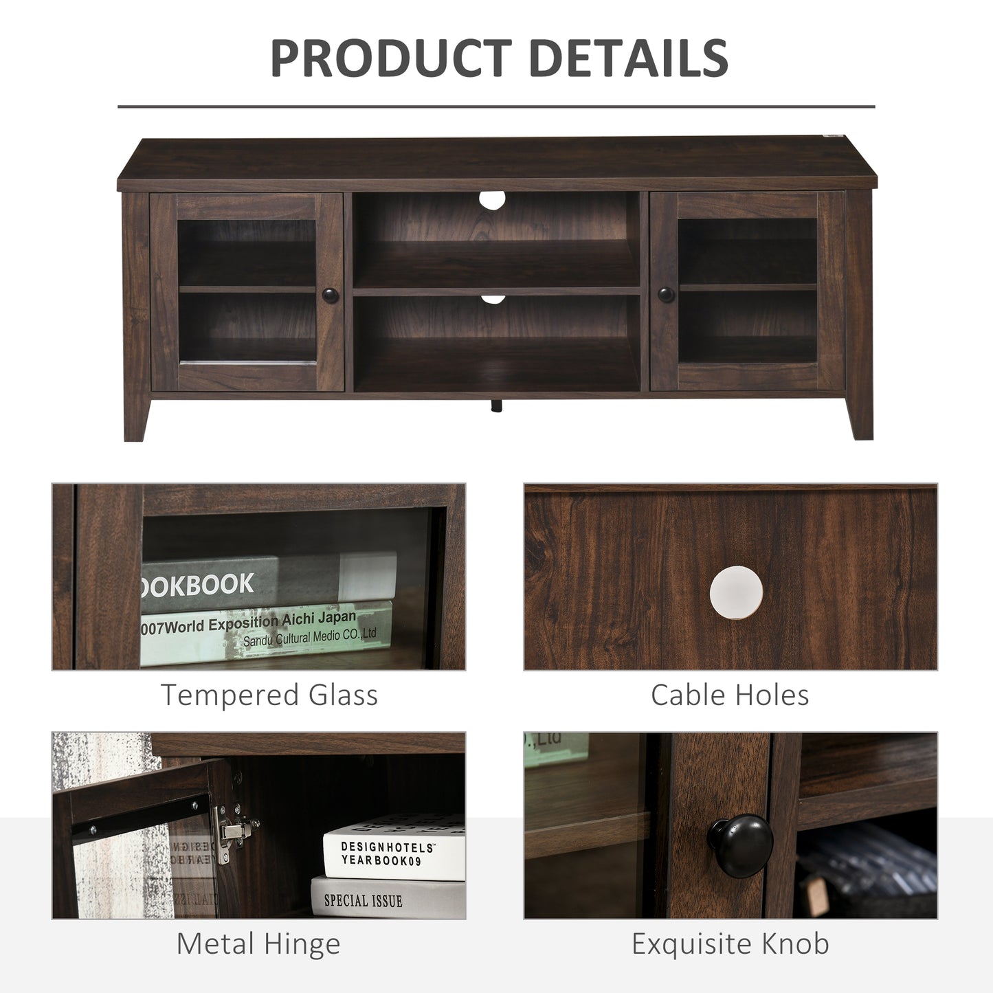 55" Coffee LED TV Stand with Adjustable Shelves & Cable Management – Modern Cabinet