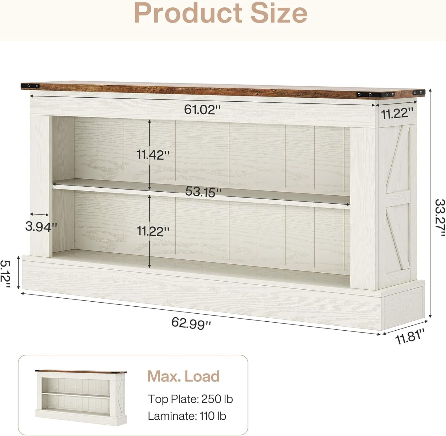 Modern Farmhouse Console Table with 2-Tier Shelves – White & Natural Wood