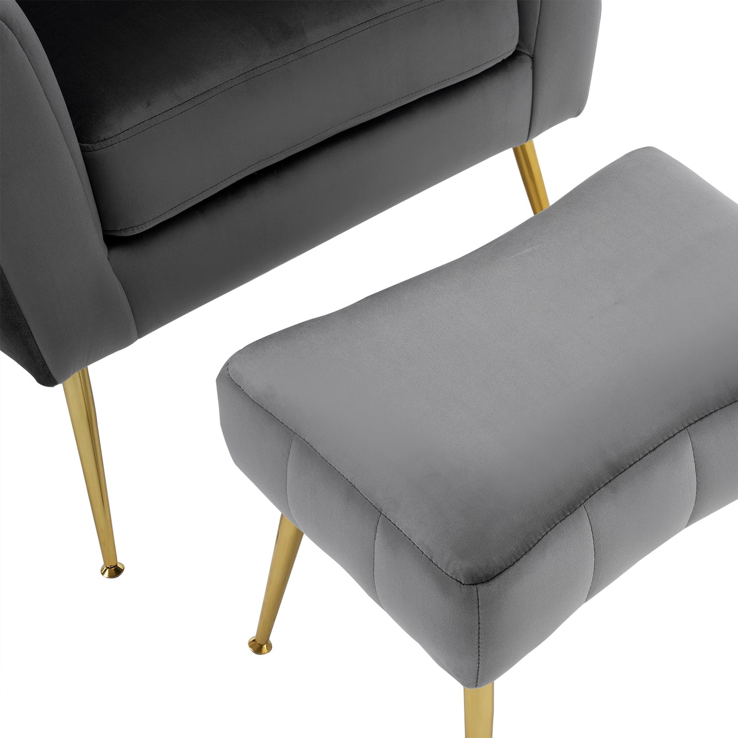 Velvet Barrel Chair with Ottoman & Lumbar Pillow – Gray Accent Set
