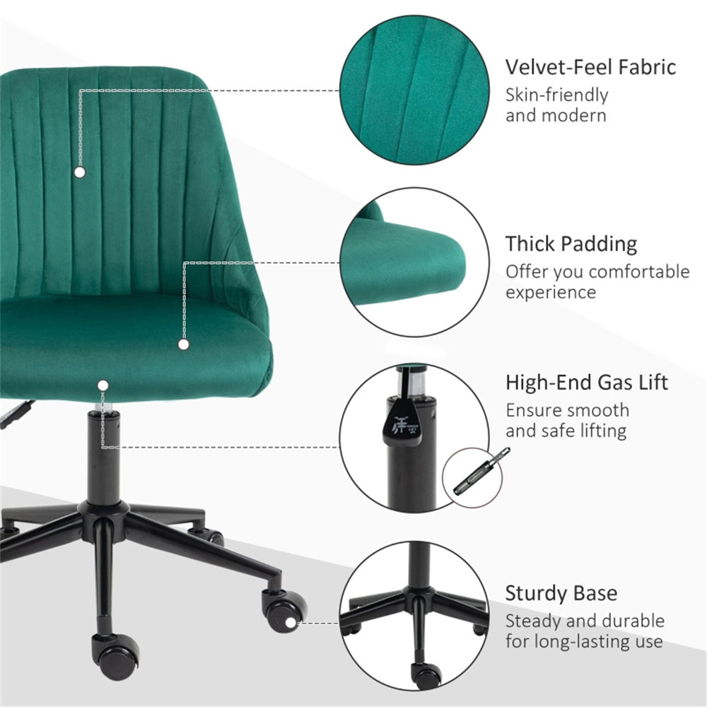 Green Velvet Scallop Swivel Office Chair – Adjustable Height & Chic Design