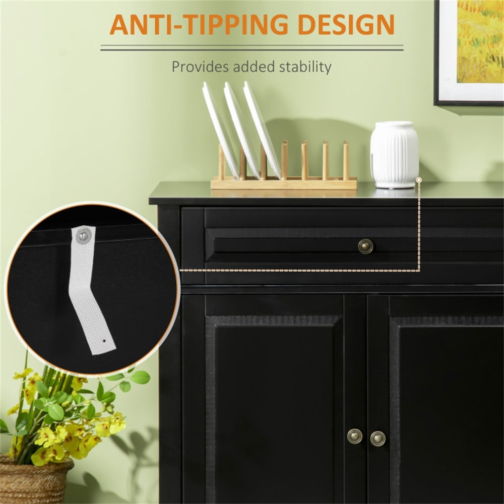 Black Kitchen Storage Cabinet – 3-Door Sideboard with Drawers & Shelves
