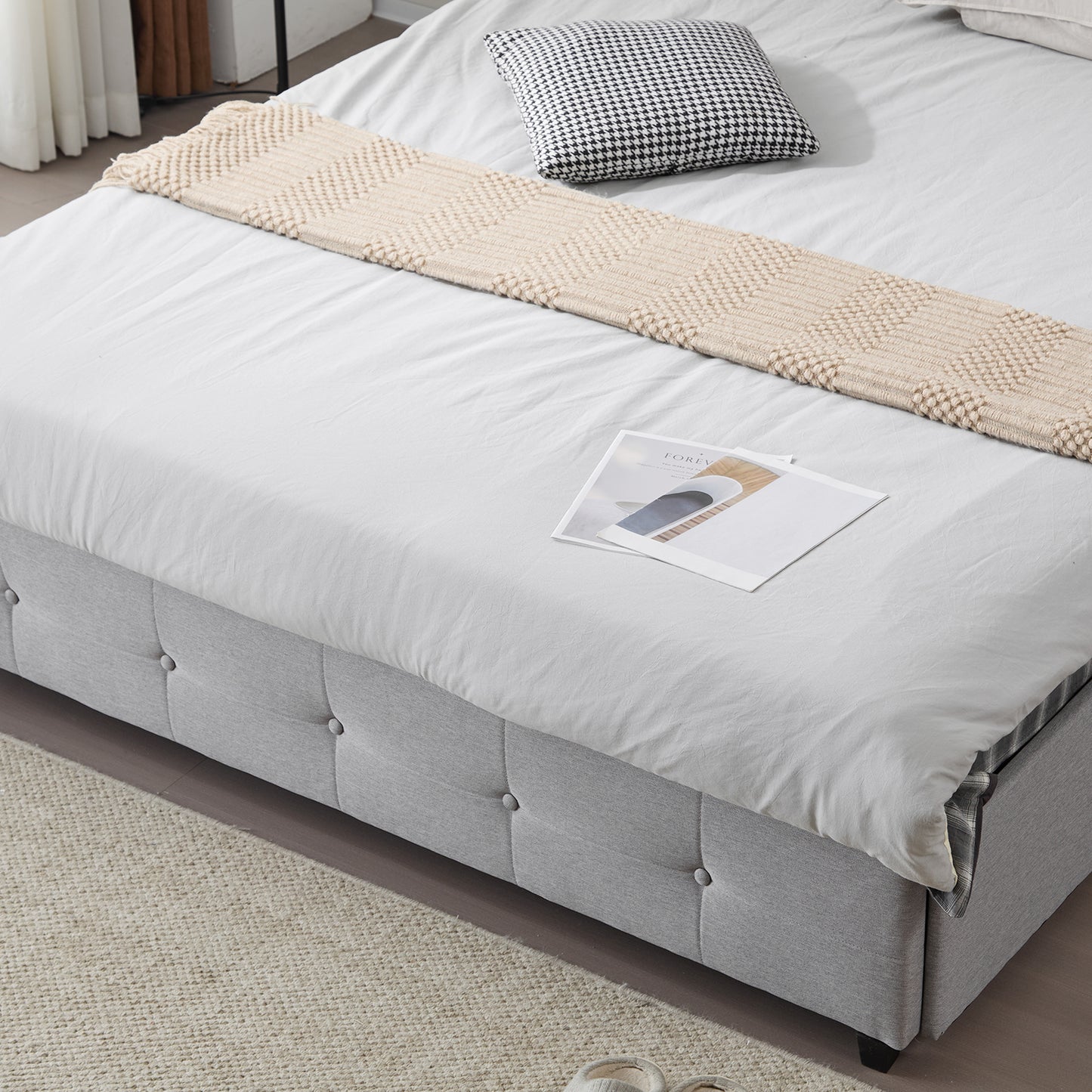 Queen Upholstered Platform Bed with 4 Drawers & Adjustable Tufted Headboard