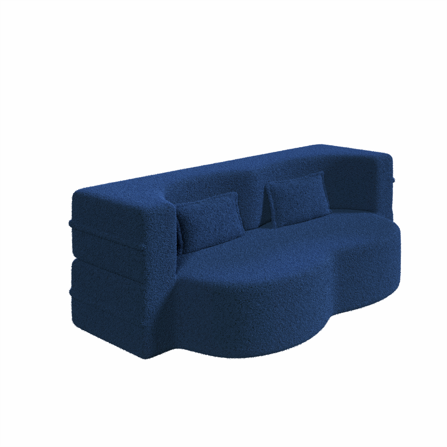 Blue Teddy Fabric Convertible Floor Sofa Bed with 2 Pillows, Full Size 78"