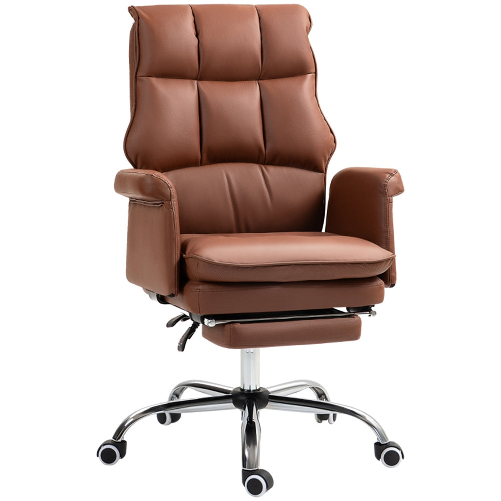 Brown Massage Office Chair with Reclining Back, Footrest & PU Leather Finish