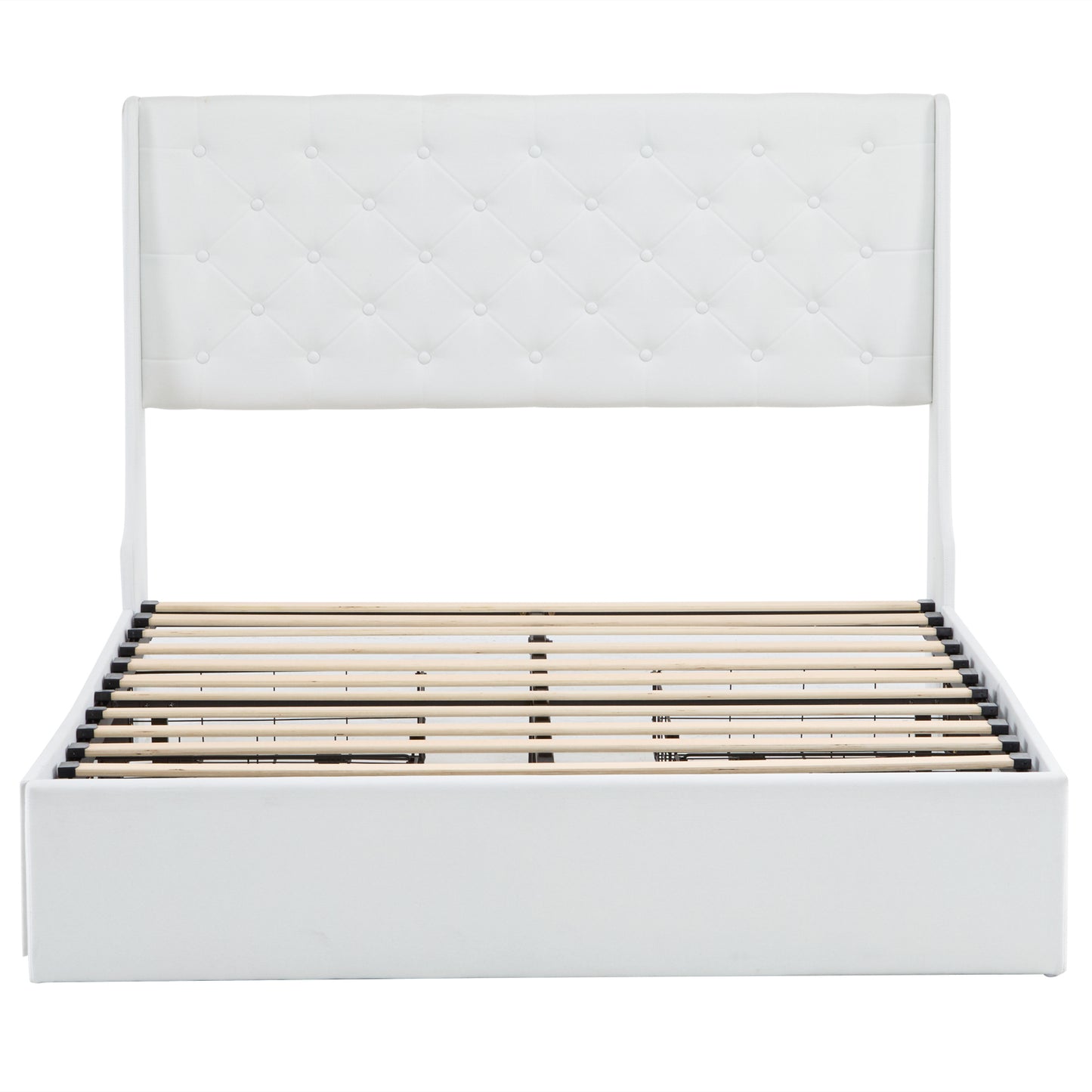 Queen Upholstered Storage Bed Frame with 4 Drawers & Wingback Tufted Headboard