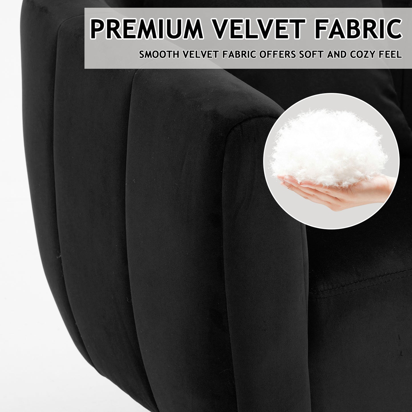 360° Swivel Velvet Accent Chair with Fluffy Cushion – Black
