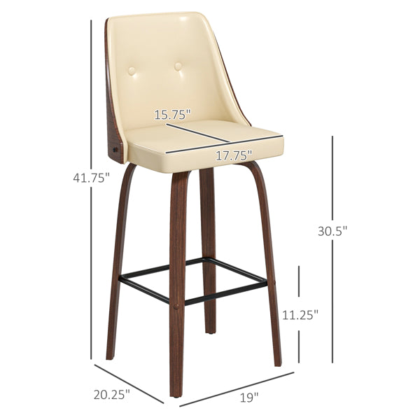 Set of 2 Beige PU Leather Wingback Swivel Bar Stools with Tufted Back & Footrest