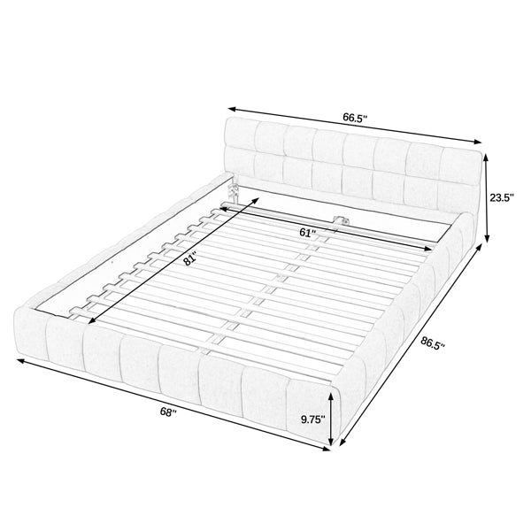 Queen Upholstered Platform Bed Frame with Headboard, Chenille Fabric, Beige
