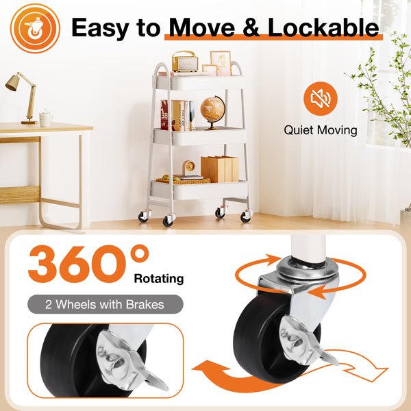 3-Tier Rolling Metal Utility Cart – Storage Organizer for Home & Office
