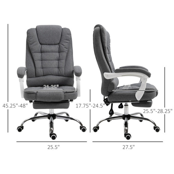 Pebble Grey High-Back Reclining Office Chair with Footrest & Linen Upholstery