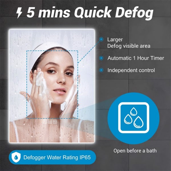 32" x 24" LED Bathroom Mirror with Defogger & Dimmable Backlight
