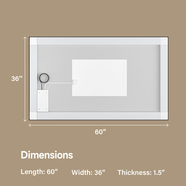 60x36" Black Framed LED Mirror with Dual Front & Back Light Strips