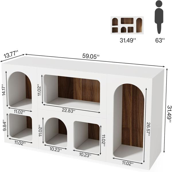 Modern White 6-Compartment Long Console Table – Elegant Storage & Display Unit