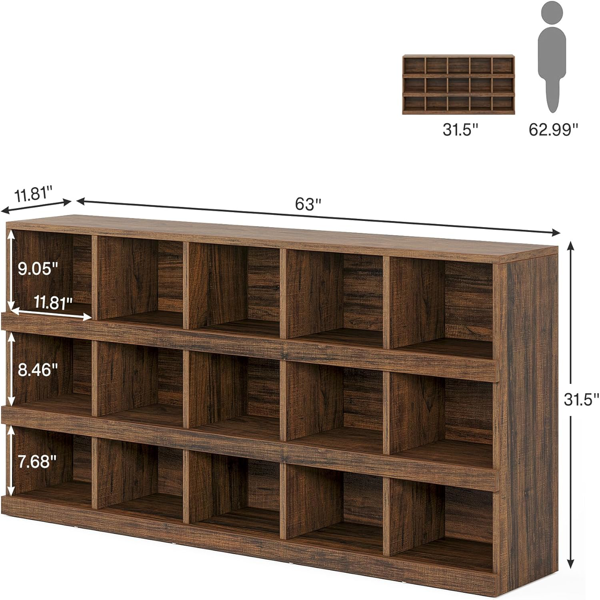 71" Rustic Brown Farmhouse Console Table – 4-Tier, 15-Cube Storage by Tribesigns