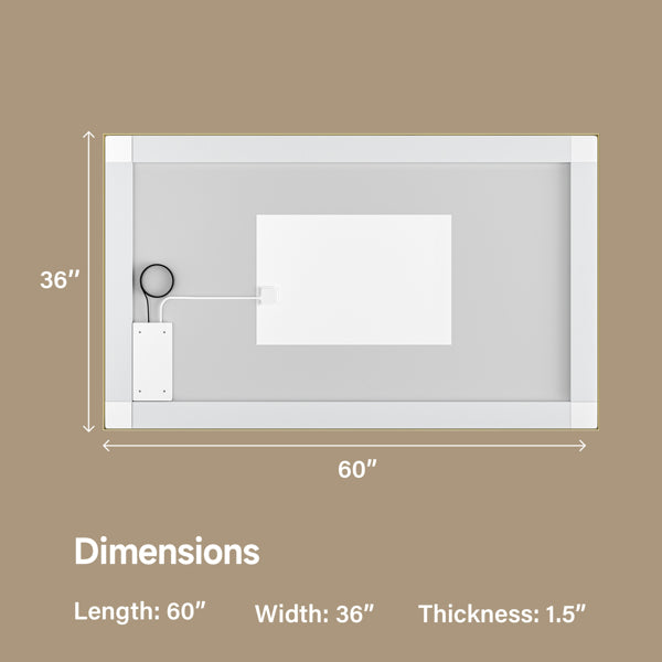 60x36" Gold Framed LED Mirror with Dual Front & Back Light Strips