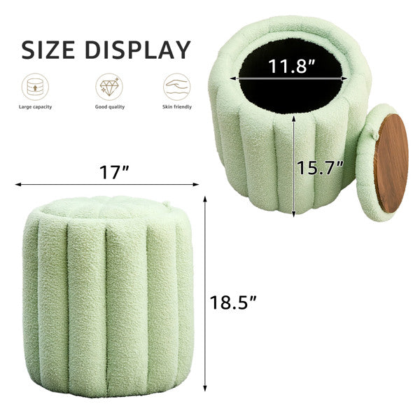 Teddy Velvet Ottoman with Storage, Round Padded Foot Stool for Makeup Room