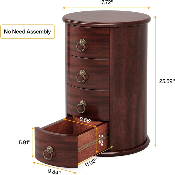 Cherry Brown 4-Drawer Coffee Table Nightstand – Rustic Vintage Storage Side Table