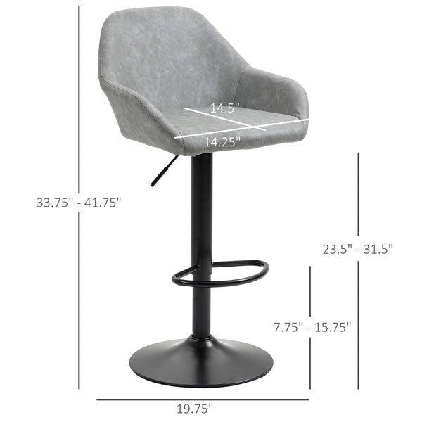 Set of 2 Grey PU Leather Adjustable Swivel Bar Stools with Footrest – Modern Counter Chairs