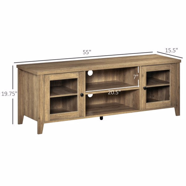 55" Brown LED TV Stand with Adjustable Shelves & Cable Management – Modern Cabinet