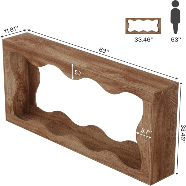 63" Light Brown Farmhouse Wavy Console Table – 2-Tier Entryway & Sofa Table